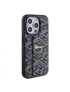 Iphone 15 Pro Guess - Grip Ställfodral Pu Gcube Metal Script Logo - Svart