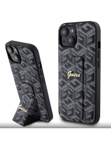 Iphone 15 Guess - Grip Ställfodral Pu Gcube Metal Script Logo - Svart