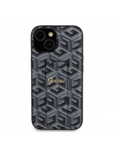 Iphone 15 Guess - Grip Ställfodral Pu Gcube Metal Script Logo - Svart