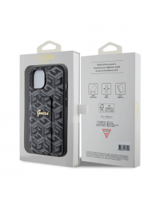 Iphone 15 Guess - Grip Ställfodral Pu Gcube Metal Script Logo - Svart