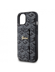 Iphone 15 Guess - Grip Ställfodral Pu Gcube Metal Script Logo - Svart
