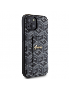 Iphone 15 Guess - Grip Ställfodral Pu Gcube Metal Script Logo - Svart