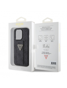 Iphone 15 Pro Max Guess - Grip Ställfodral Pu 4g Metall Triangle Strass Logo - Svart