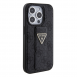 Iphone 15 Pro Guess - Grip Ställfodral Pu 4g Metal Triangle Strass Logo - Svart