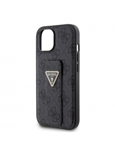 Iphone 15 Guess - Grip Ställfodral Pu 4g Metall Triangle Strass Logo - Svart