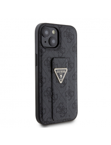 Iphone 15 Guess - Grip Ställfodral Pu 4g Metall Triangle Strass Logo - Svart