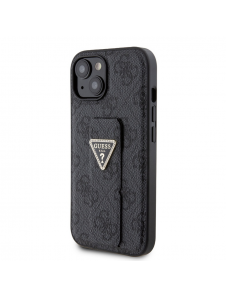 Iphone 15 Guess - Grip Ställfodral Pu 4g Metall Triangle Strass Logo - Svart