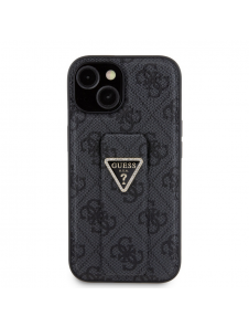 Iphone 15 Guess - Grip Ställfodral Pu 4g Metall Triangle Strass Logo - Svart