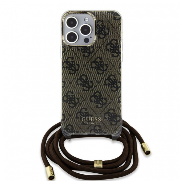 Iphone 15 Pro Max Guess - Iml 4g Tryckt Crossbody Cord Cord - Brunt