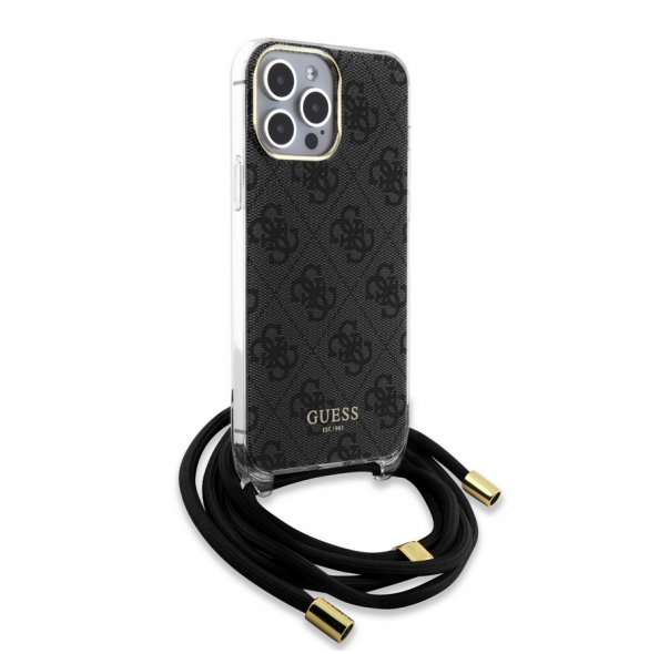 Iphone 15 Pro Max Guess - Iml 4g Tryckt Crossbody Cover Cord - Svart
