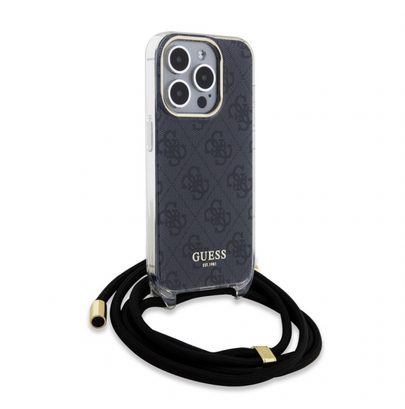 Iphone 15 Pro Guess - Iml 4g Tryckt Crossbody Cover Cord - Svart