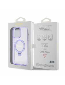 Iphone 15 Pro Max Guess - Iml Ringställ Funktion Magsafe-fodral Med Glitter - Lila