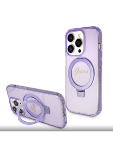 Iphone 15 Pro Guess - Iml Ringställfunktion Magsafe-fodral Med Glitter - Lila