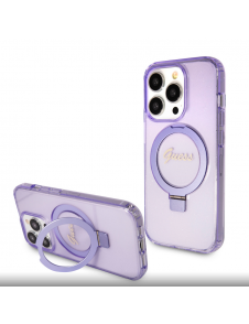 Iphone 15 Pro Guess - Iml Ringställfunktion Magsafe-fodral Med Glitter - Lila