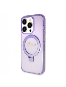 Iphone 15 Pro Guess - Iml Ringställfunktion Magsafe-fodral Med Glitter - Lila