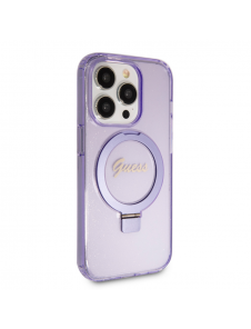 Iphone 15 Pro Guess - Iml Ringställfunktion Magsafe-fodral Med Glitter - Lila