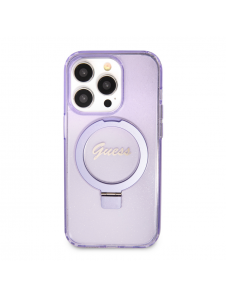 Iphone 15 Pro Guess - Iml Ringställfunktion Magsafe-fodral Med Glitter - Lila