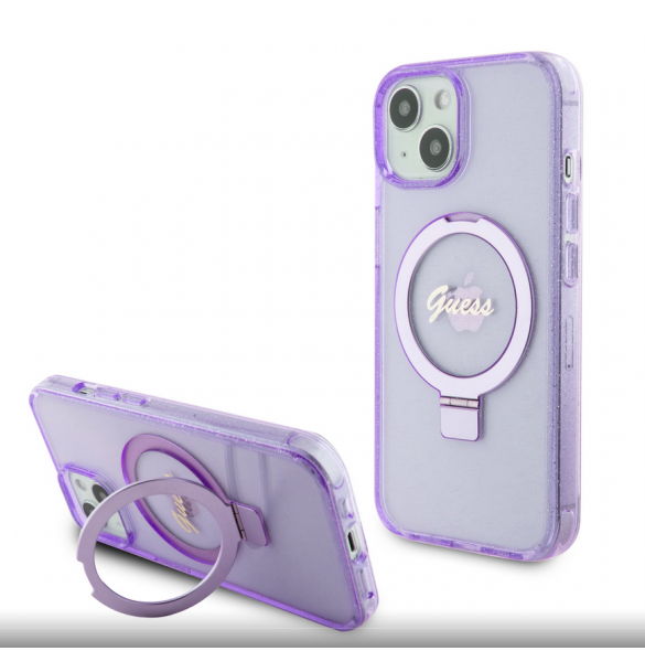 Iphone 15 Guess - Iml Ringställfunktion Magsafe-fodral Med Glitter - Lila