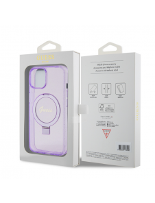 Iphone 15 Guess - Iml Ringställfunktion Magsafe-fodral Med Glitter - Lila