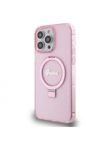 Iphone 15 Pro Max Guess - Iml Ringställfunktion Magsafe-fodral Med Glitter - Rosa