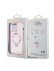 Iphone 15 Pro Max Guess - Iml Ringställfunktion Magsafe-fodral Med Glitter - Rosa