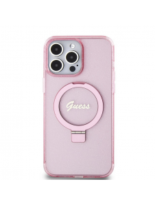 Iphone 15 Pro Max Guess - Iml Ringställfunktion Magsafe-fodral Med Glitter - Rosa