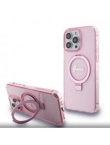 Iphone 15 Pro Guess - Iml Ringställfunktion Magsafe-fodral Med Glitter - Rosa