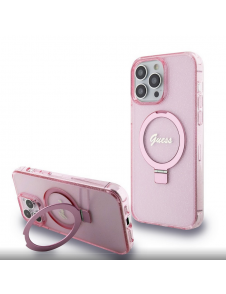 Iphone 15 Pro Guess - Iml Ringställfunktion Magsafe-fodral Med Glitter - Rosa