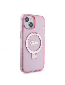 Iphone 15 Guess - Iml Ringställfunktion Magsafe-fodral Med Glitter - Rosa
