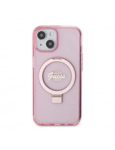 Iphone 15 Guess - Iml Ringställfunktion Magsafe-fodral Med Glitter - Rosa