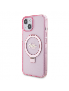 Iphone 15 Guess - Iml Ringställfunktion Magsafe-fodral Med Glitter - Rosa