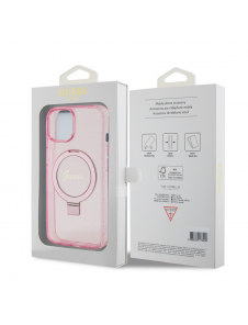 Iphone 15 Guess - Iml Ringställfunktion Magsafe-fodral Med Glitter - Rosa