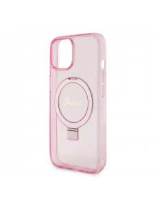 Iphone 15 Guess - Iml Ringställfunktion Magsafe-fodral Med Glitter - Rosa