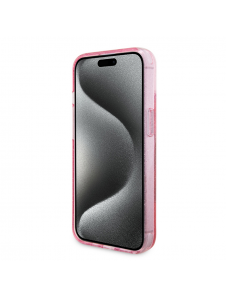 Iphone 15 Guess - Iml Ringställfunktion Magsafe-fodral Med Glitter - Rosa