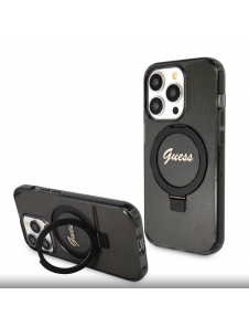 Iphone 15 Pro Guess - Iml Ringställfunktion Magsafe-fodral Med Glitter - Svart