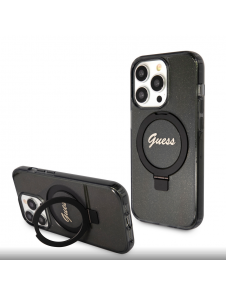 Iphone 15 Pro Guess - Iml Ringställfunktion Magsafe-fodral Med Glitter - Svart