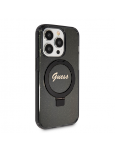 Iphone 15 Pro Guess - Iml Ringställfunktion Magsafe-fodral Med Glitter - Svart