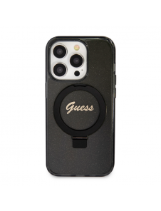 Iphone 15 Pro Guess - Iml Ringställfunktion Magsafe-fodral Med Glitter - Svart