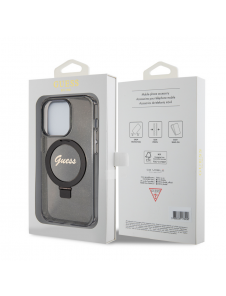 Iphone 15 Pro Guess - Iml Ringställfunktion Magsafe-fodral Med Glitter - Svart