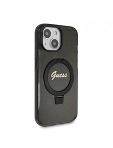 Iphone 15 Guess - Iml Ringställfunktion Magsafe-fodral Med Glitter - Svart