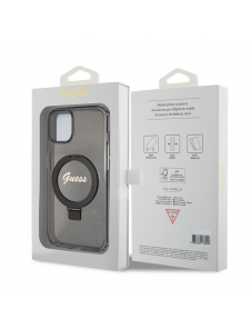 Iphone 15 Guess - Iml Ringställfunktion Magsafe-fodral Med Glitter - Svart