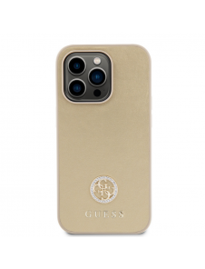Iphone 15 Pro Max Guess Pu Läder 4g Rund Metalllogo Med Strass - Guld