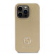 Iphone 15 Pro Guess Pu Läder 4g Rund Metalllogo Med Strass - Guld