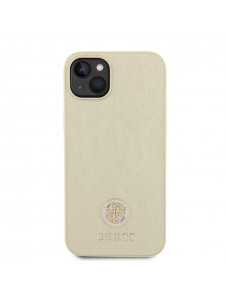 Iphone 15 Guess Pu Läder 4g Rund Metalllogo Med Strass - Guld