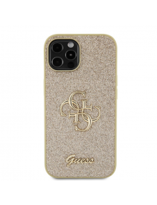 Iphone 12 / 12 Pro Guess - Pu-fodral Fast Glitter Med Stor 4g Metalllogo - Guld