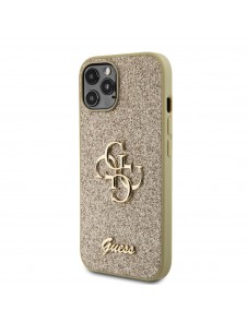 Iphone 12 / 12 Pro Guess - Pu-fodral Fast Glitter Med Stor 4g Metalllogo - Guld
