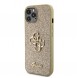 Iphone 12 / 12 Pro Guess - Pu-fodral Fast Glitter Med Stor 4g Metalllogo - Guld