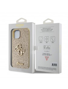 Iphone 12 / 12 Pro Guess - Pu-fodral Fast Glitter Med Stor 4g Metalllogo - Guld