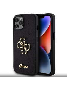 Iphone 12 / 12 Pro-guess - Pu-fodral Fast Glitter Med Stor 4g Metalllogo - Svart