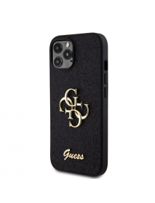 Iphone 12 / 12 Pro-guess - Pu-fodral Fast Glitter Med Stor 4g Metalllogo - Svart